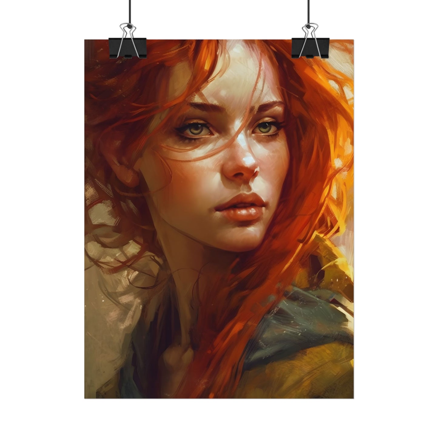 Elegant Redhead Portrait: Serious Female Artwork - Poster