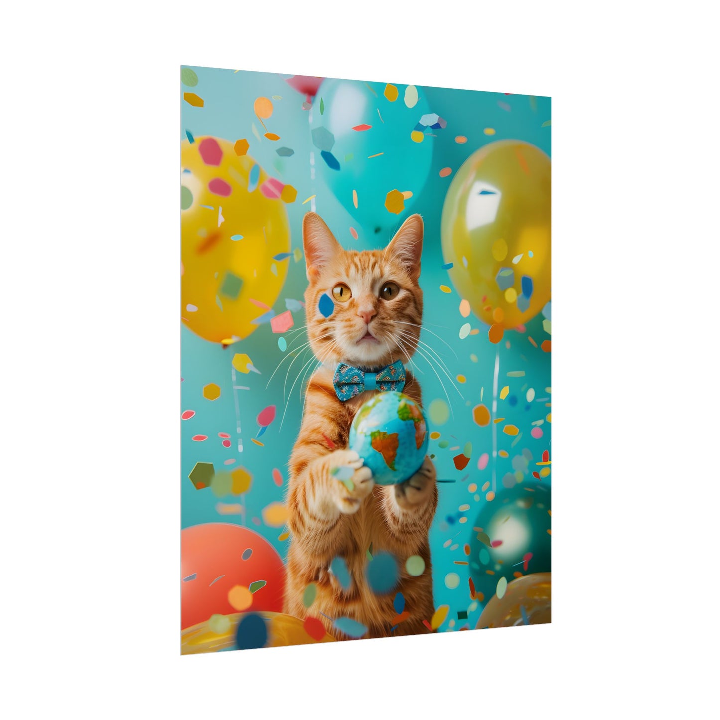 Charming Whiskers: Cat in Bow Tie with Mini Flag - Poster