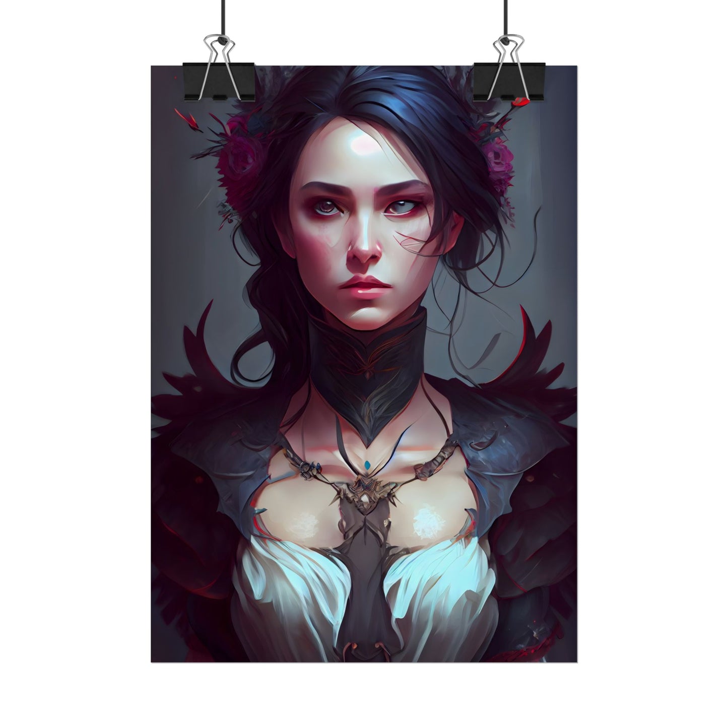 Enchanting Female Portrait: Elegant Black Dress Artwork - Poster