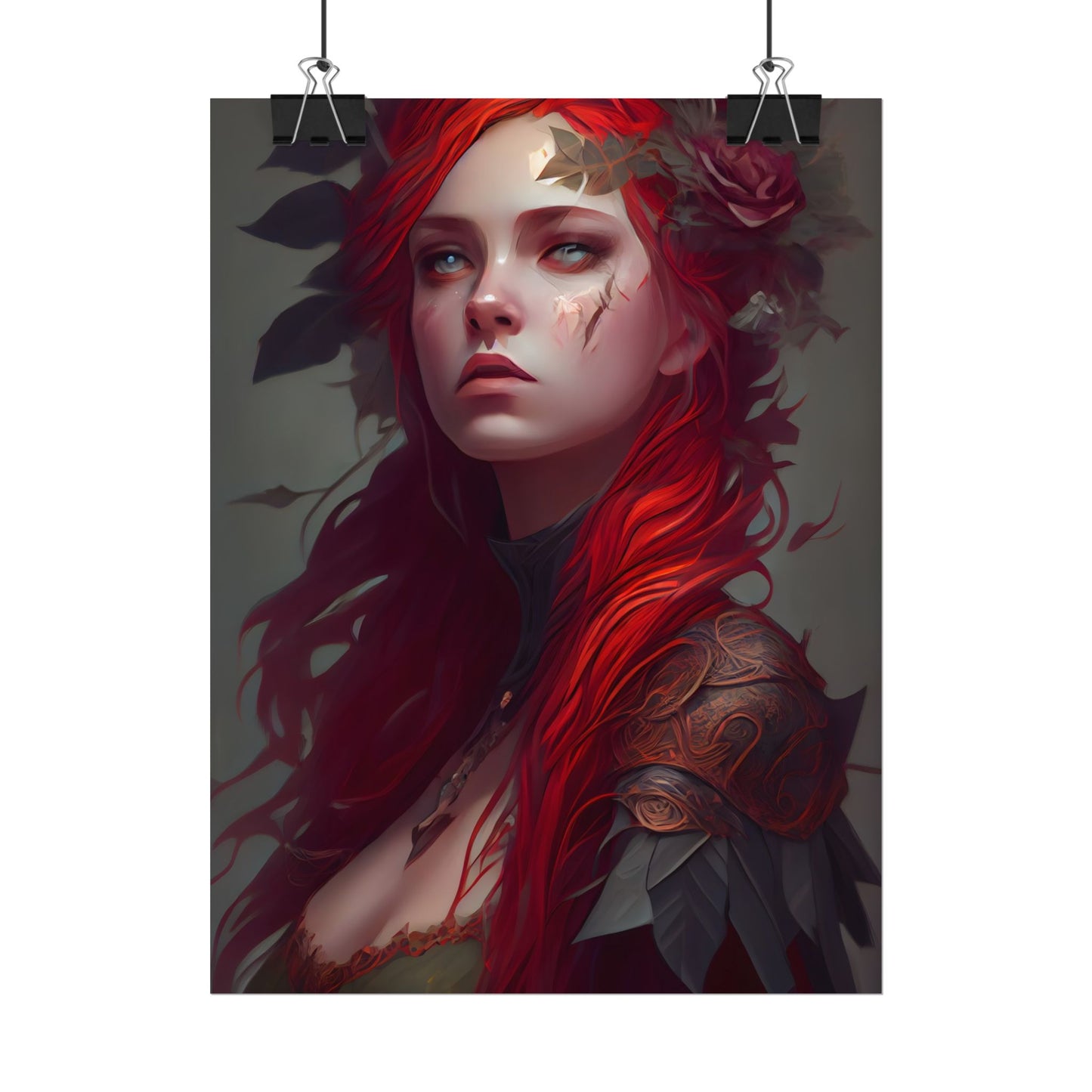 Intimate Red Hair Portrait: Artistic Female Figure in Black Dress - Poster