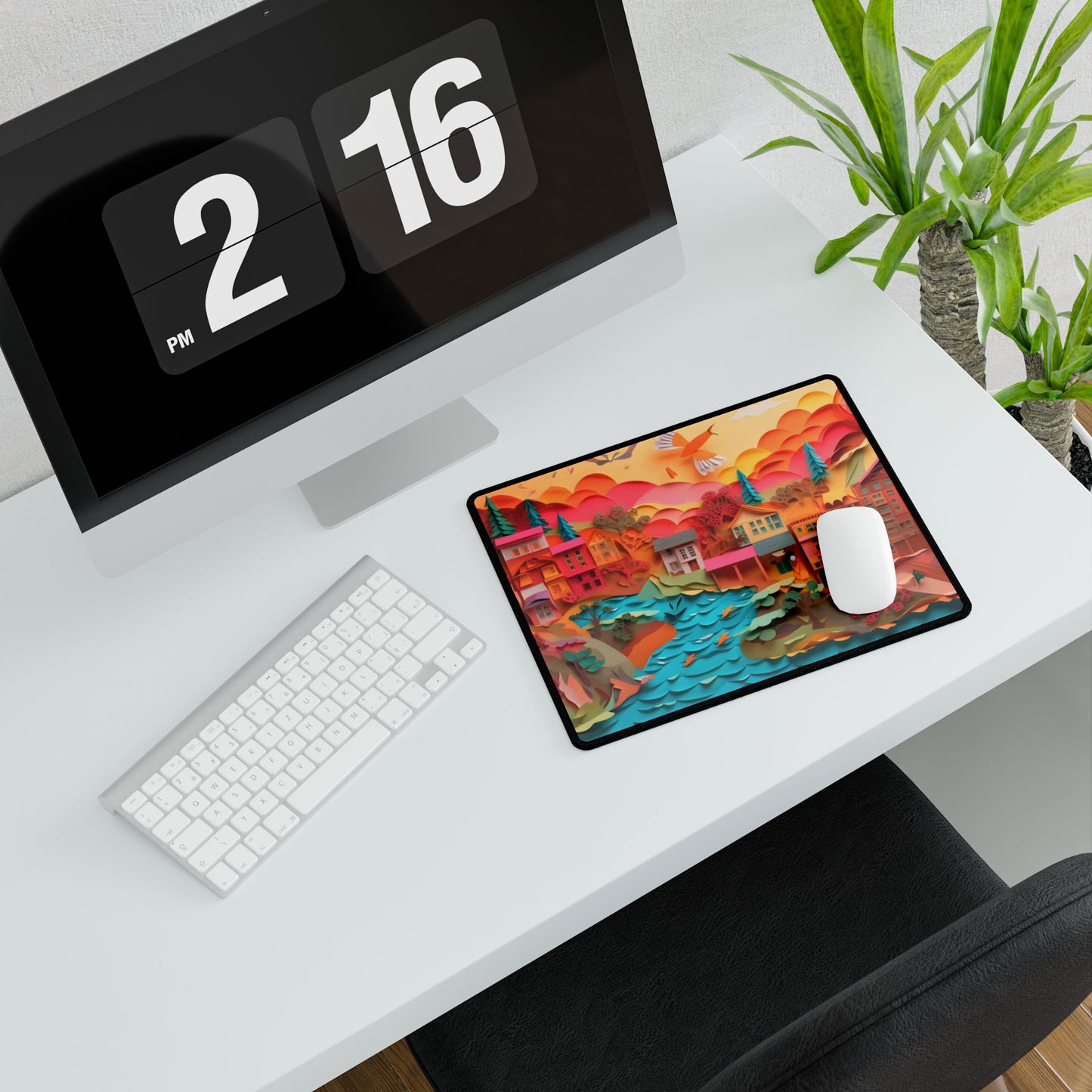 Magical Beach Quill: Vibrant Paper Art of Tropical Paradise - Desk Mat