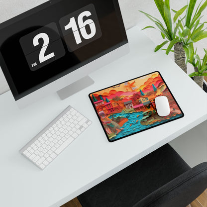 Magical Beach Quill: Vibrant Paper Art of Tropical Paradise - Desk Mat