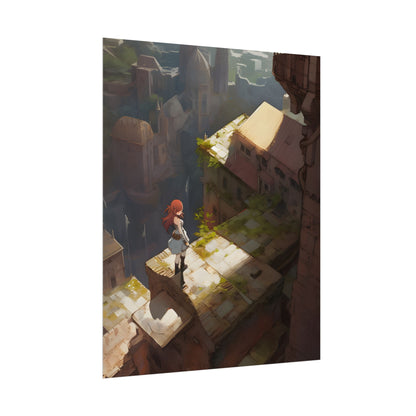 Dramatic Anime Red-Haired Heroine: Digital Artwork of Courage and Action - Poster