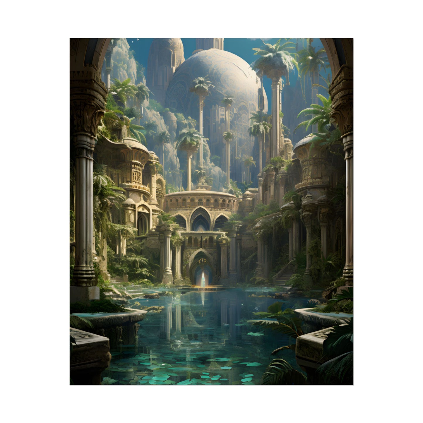 Majestic Desert Oasis: Arabian Nights-Inspired Bird's Eye View - Poster