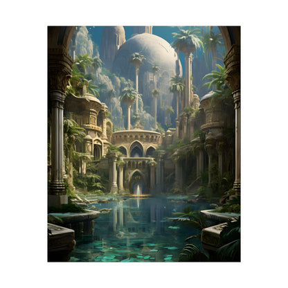 Majestic Desert Oasis: Arabian Nights-Inspired Bird's Eye View - Poster