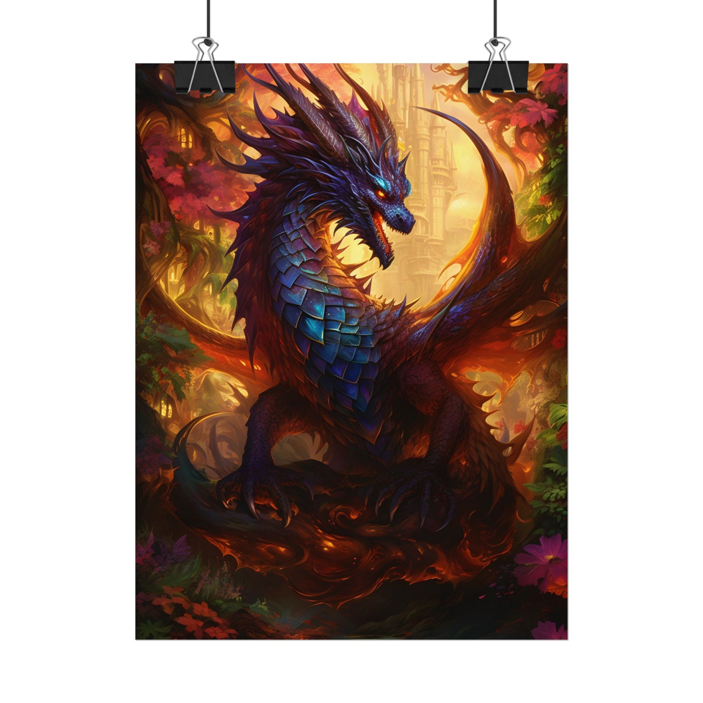 Majestic Dragon Guardian: Fantasy Landscape Art - Poster