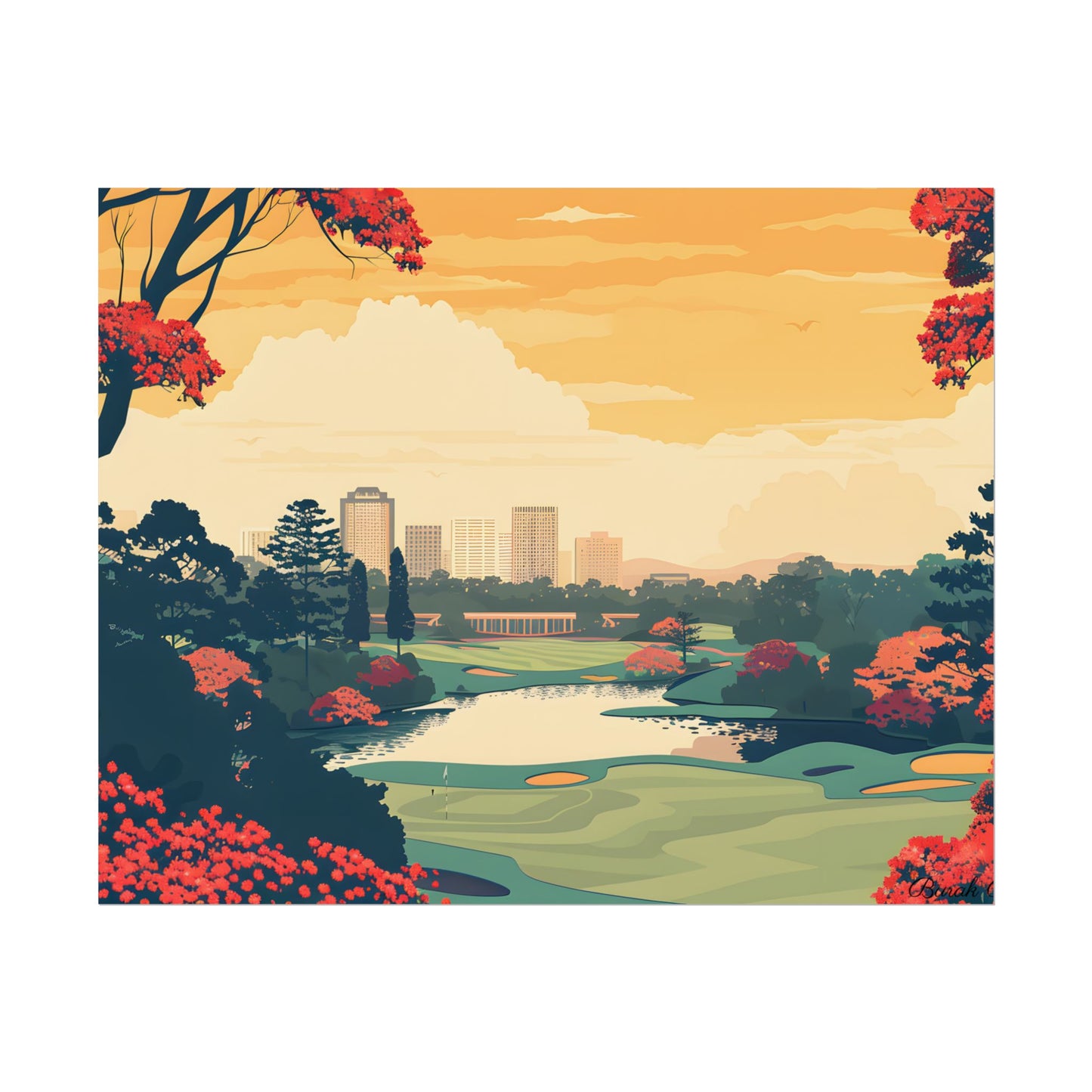 Retro-Style Augusta Georgia Golf Course: Vibrant Illustration Art - Poster