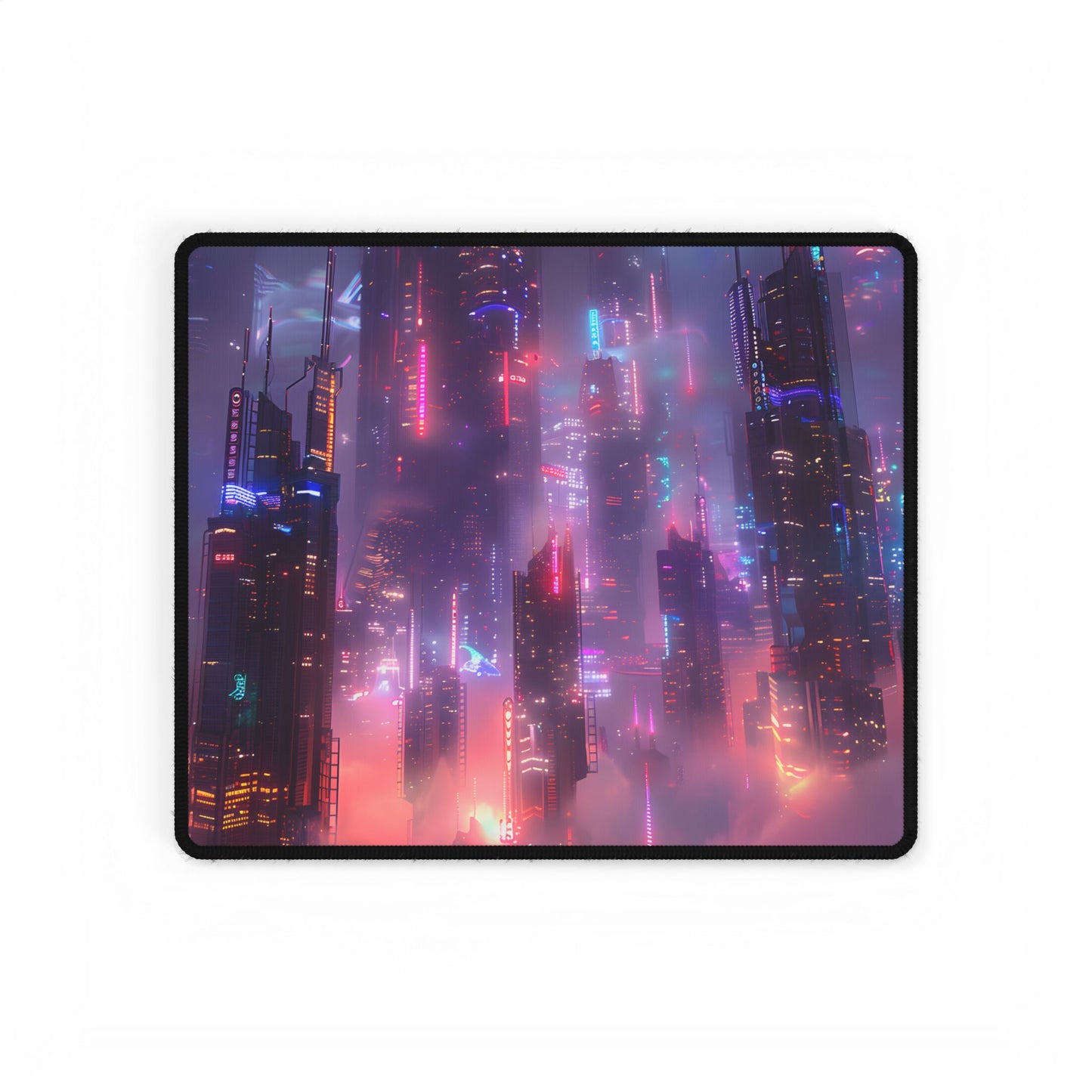 Neon Futuristic Cityscape: Graphic Modern Art - Desk Mat