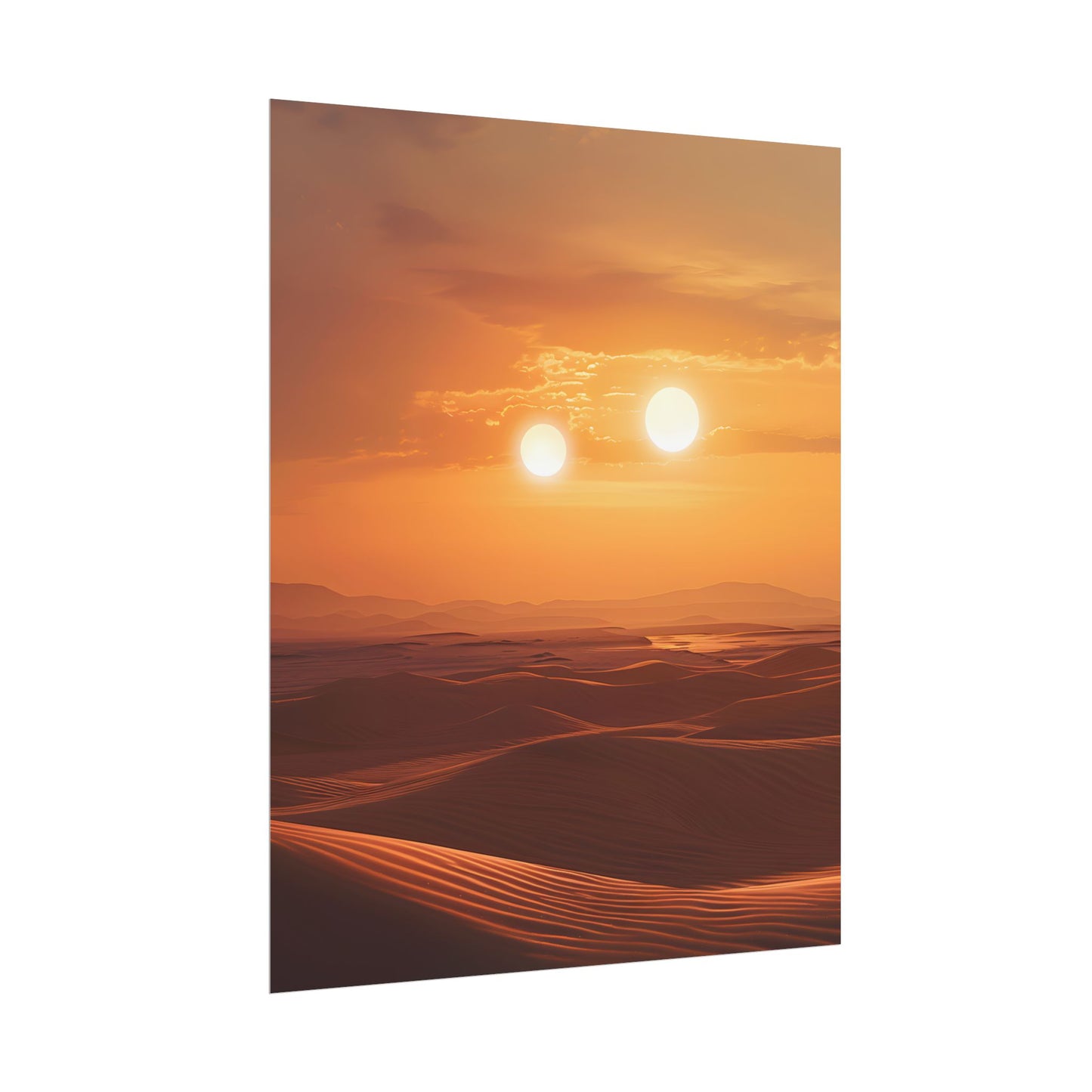 Serene Binary Sunset Artwork: A Peaceful Landscape - Poster