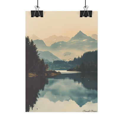 Serene Mountain Lake Aerial: Birds Eye View Artwork - Poster