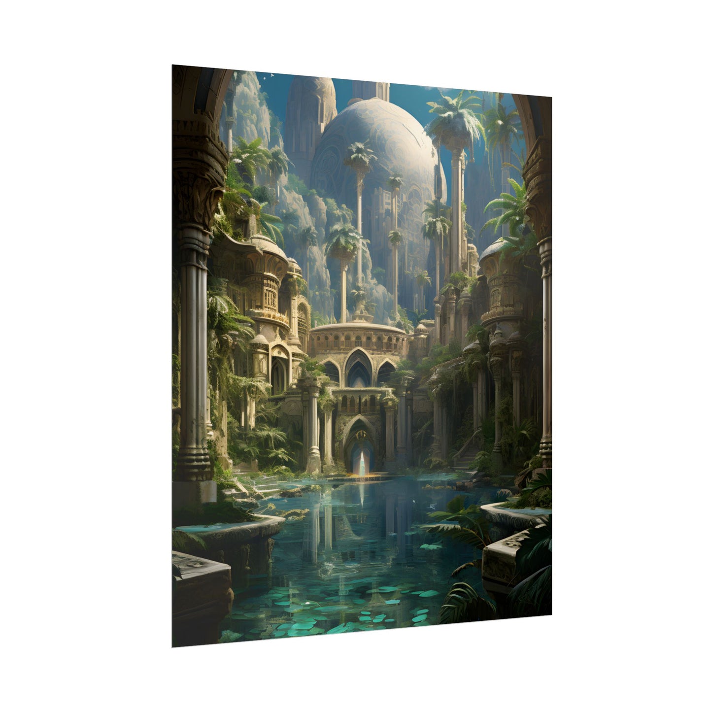 Majestic Desert Oasis: Arabian Nights-Inspired Bird's Eye View - Poster