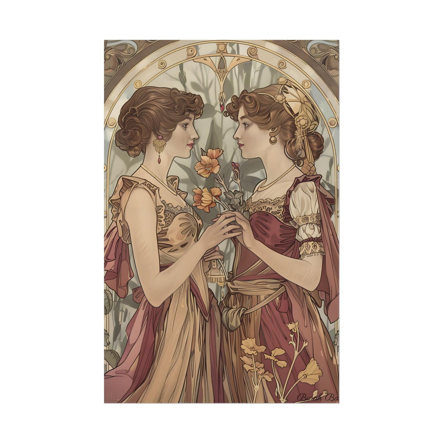 Middle Eastern Floral Beauty: Traditional Attire Digital Art - Poster