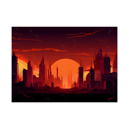 Cyberpunk Cityscape: Burning Nighttime Digital Art - Poster