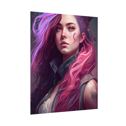Astonishing Female Portrait: Stylized Pink Hair Artwork in Dre - Poster