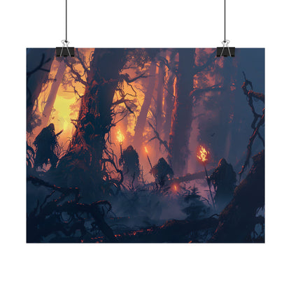 Forest Gathering at Sunset: Peaceful Woodland Scene - Poster