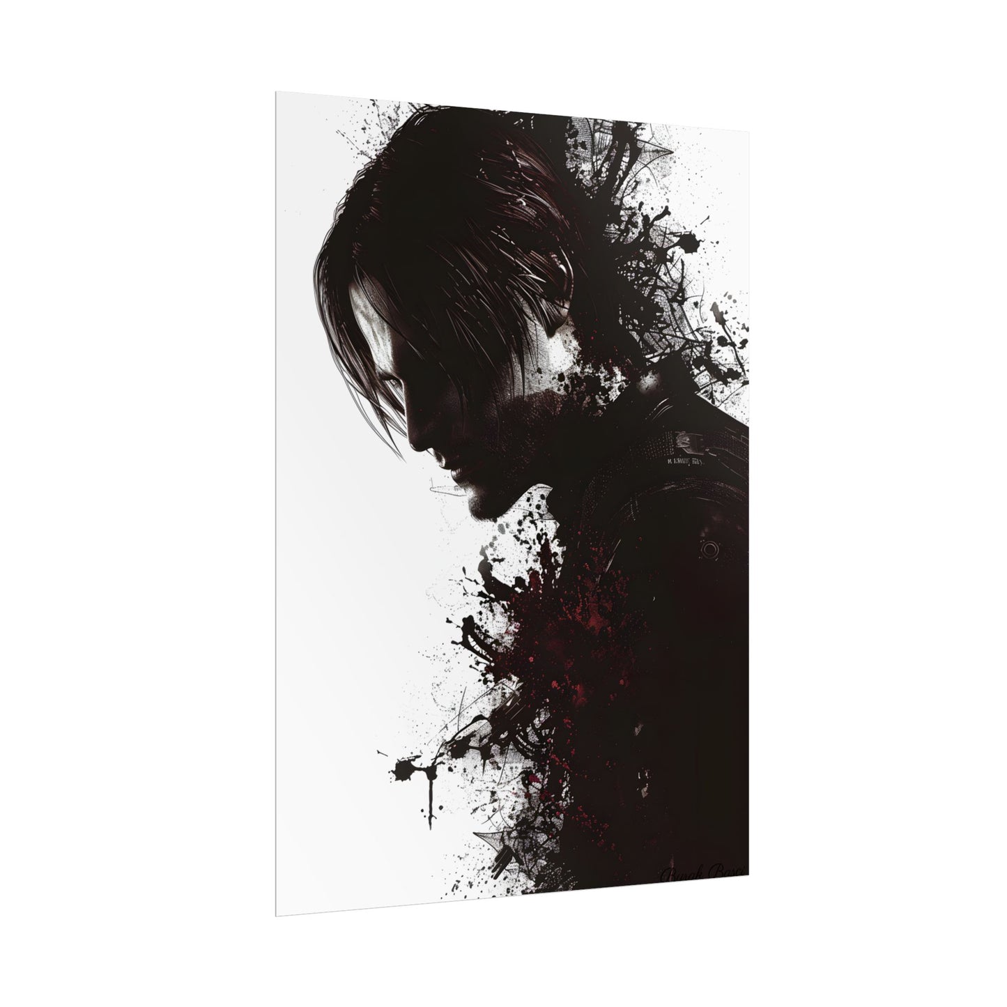 Emerging from Darkness: Blood-Splattered Figure Digital Art - Poster