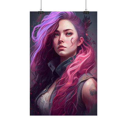 Astonishing Female Portrait: Stylized Pink Hair Artwork in Dre - Poster