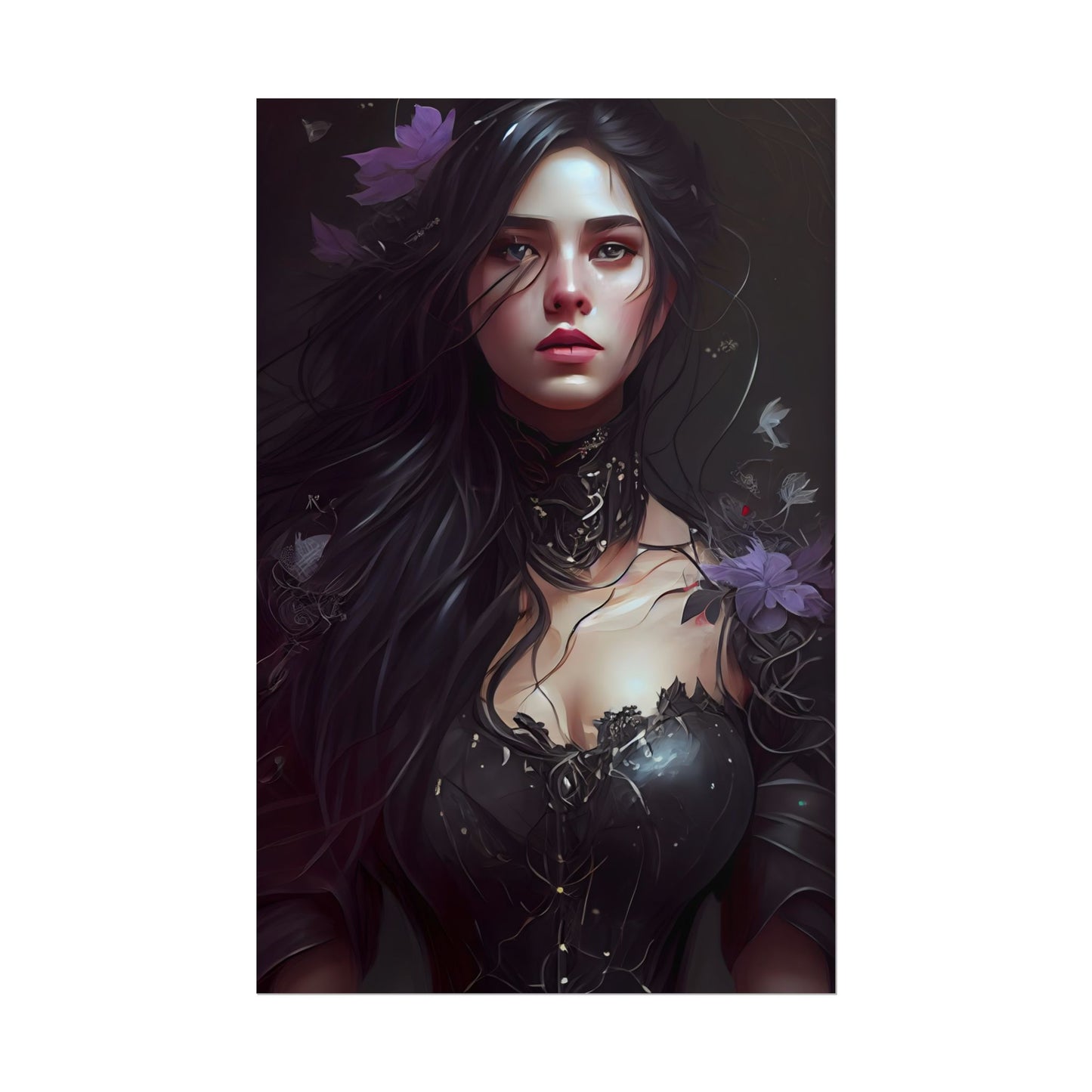 Striking Woman Portrait: Black Hair Artwork - Poster