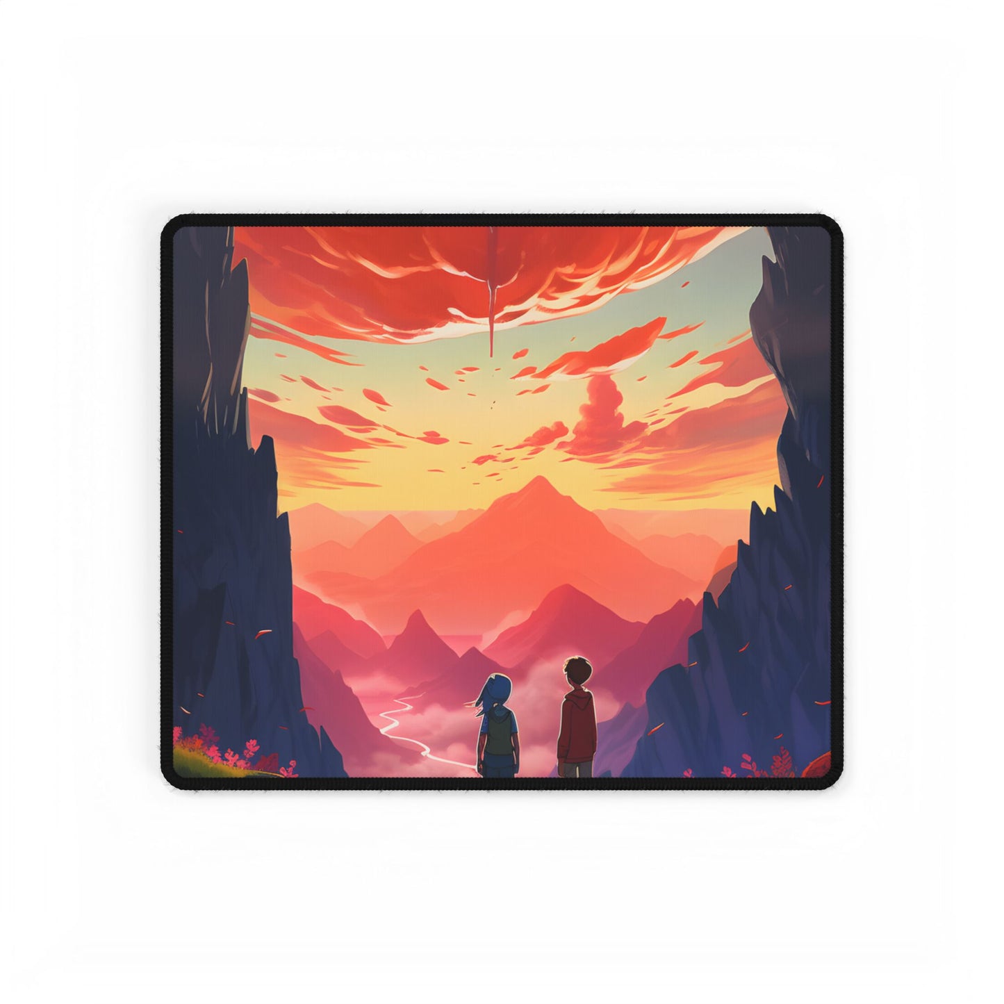 Happy Kids in a Cloudy Meadow: A Peaceful Scene - Desk Mat