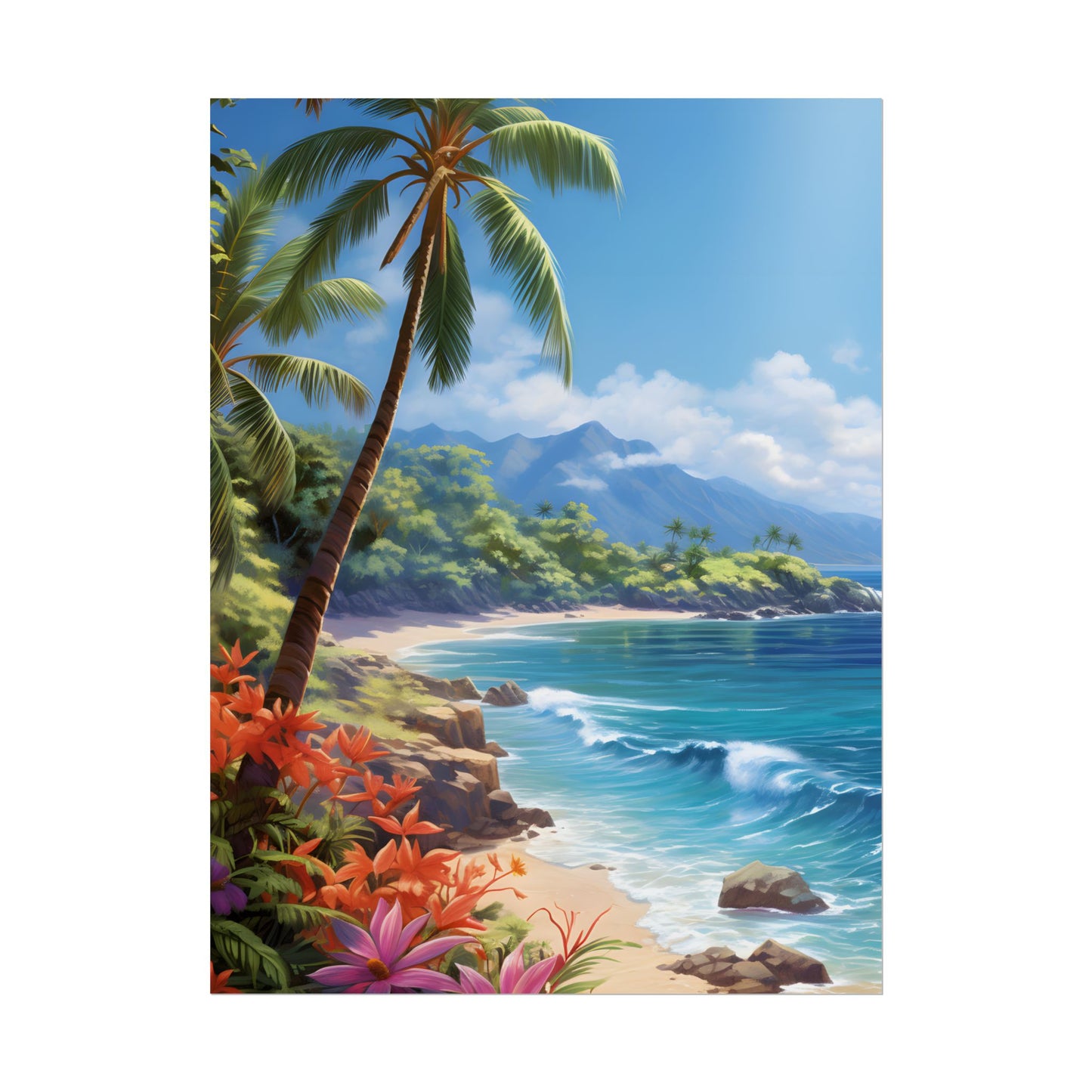 Tropical Paradise: Serene Island Oasis in Tranquil Blue Skies - Poster