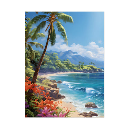 Tropical Paradise: Serene Island Oasis in Tranquil Blue Skies - Poster