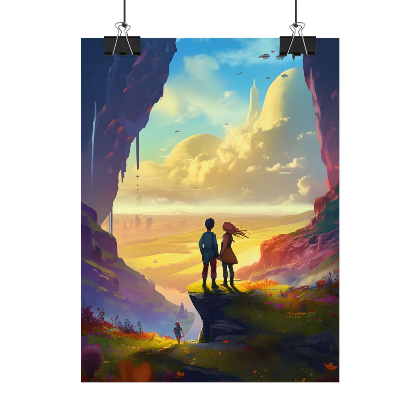 Nature's Friends: Girl and Boy on Meadow Hill - Poster