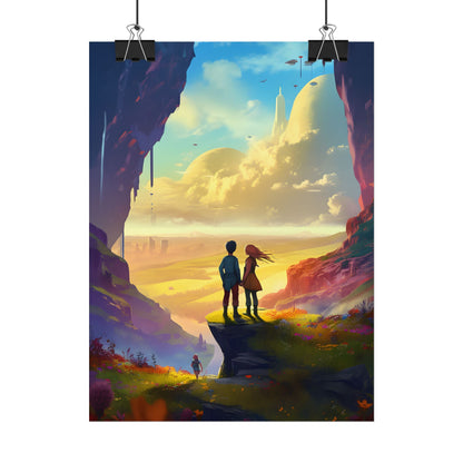 Nature's Friends: Girl and Boy on Meadow Hill - Poster