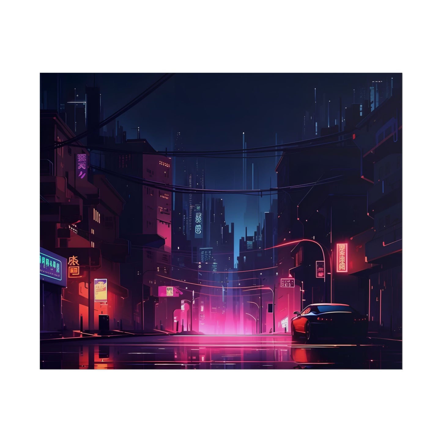 Melancholic Night: A Cyberpunk Urban Landscape - Poster
