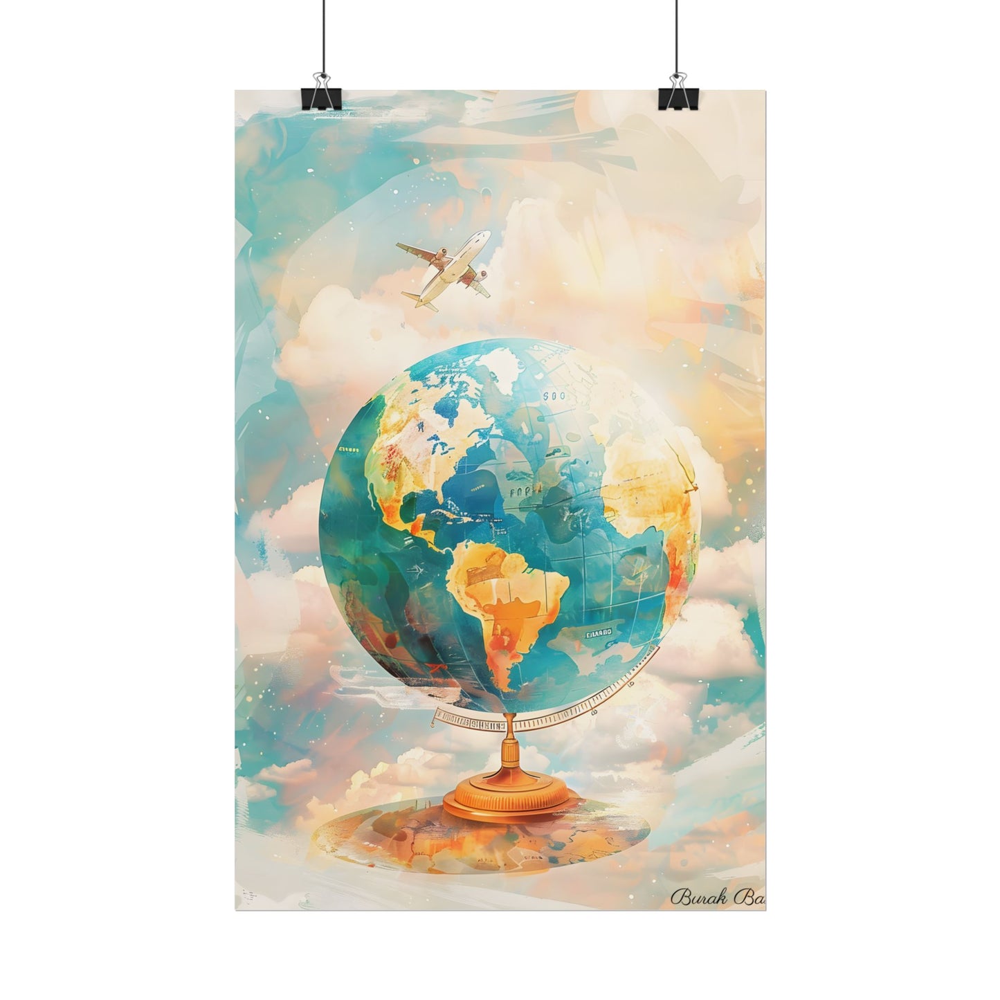 Vintage Globe with 80 Iconic Landmarks: Educational Artwork - Poster