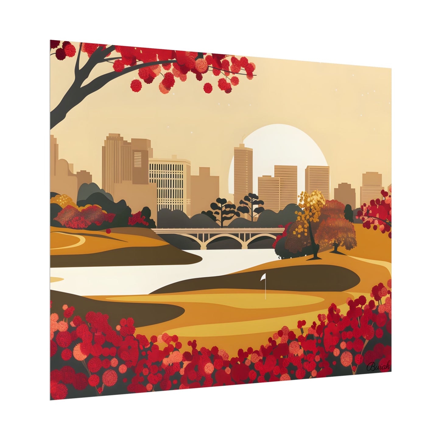 Retro Golf Illustration: Classic Course Scene - Poster