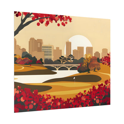 Retro Golf Illustration: Classic Course Scene - Poster