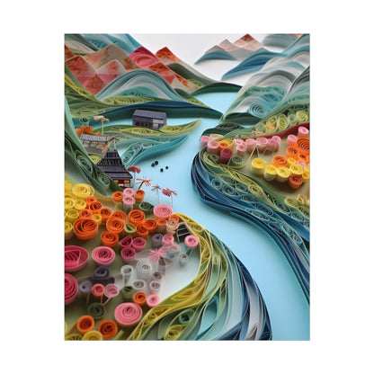 Paper Quilled Island Landscape: Handmade Artwork Photo - Poster