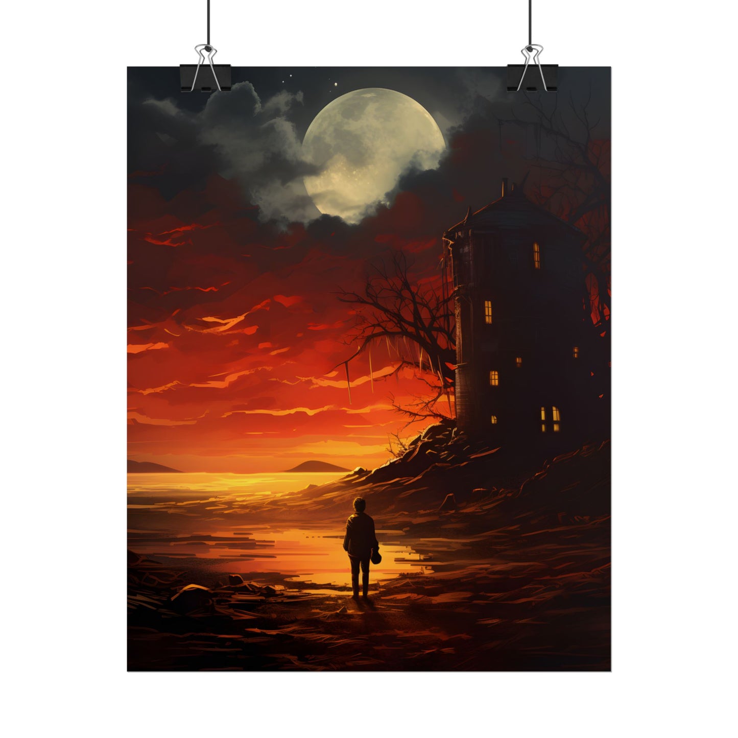 Black and White Portrait: Mysterious Figure Seated - Poster