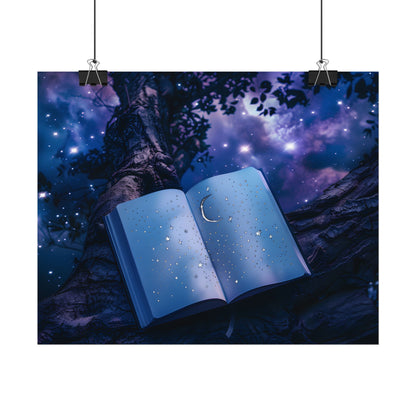 Mystical Night Sky: Celestial Dreams with Crescent Moon and Stars - Poster