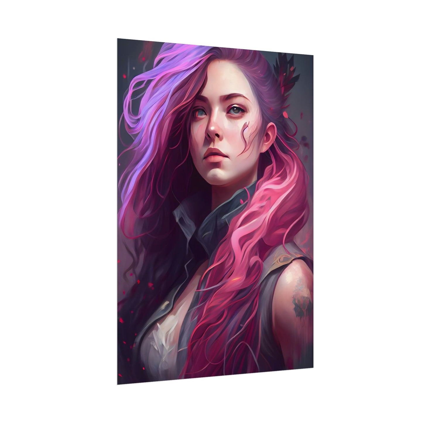 Astonishing Female Portrait: Stylized Pink Hair Artwork in Dre - Poster