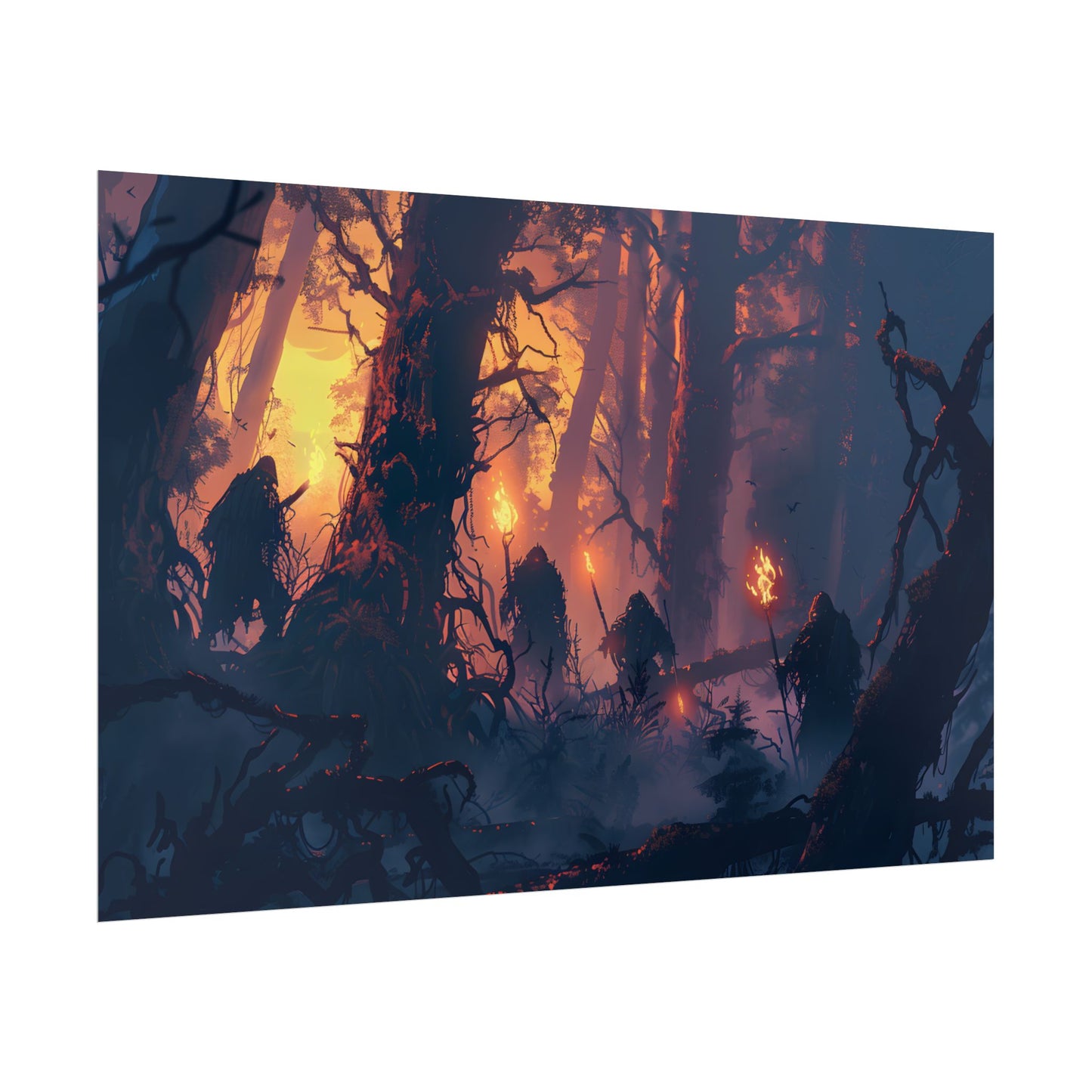 Forest Gathering at Sunset: Peaceful Woodland Scene - Poster