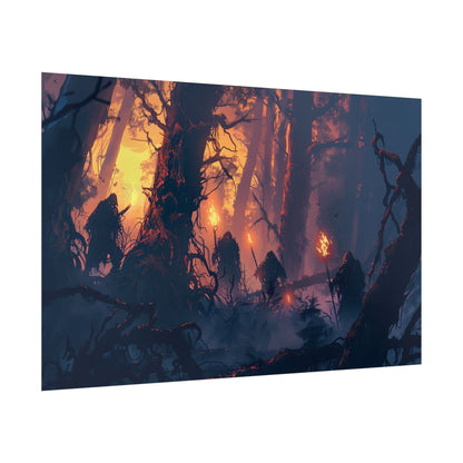 Forest Gathering at Sunset: Peaceful Woodland Scene - Poster