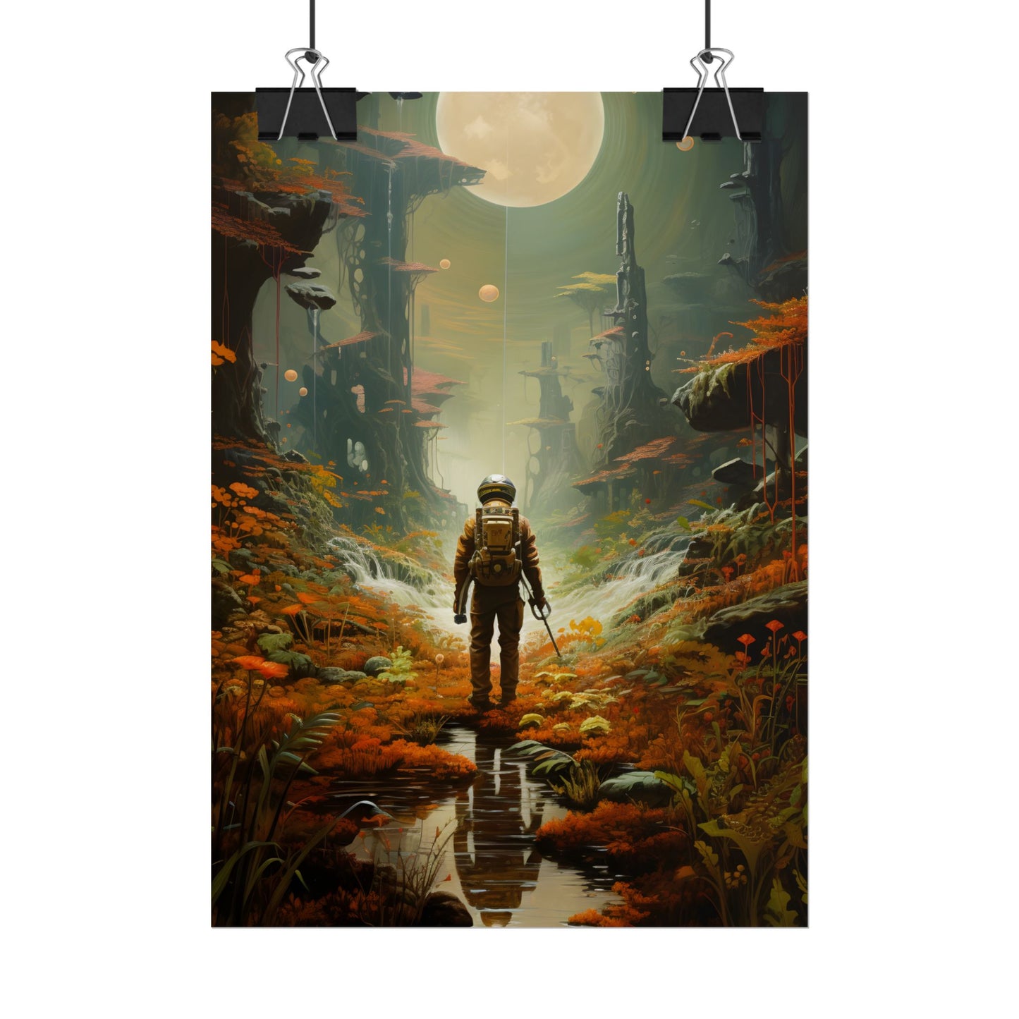 Futuristic Explorer in Wilderness: Digital Artwork - Poster