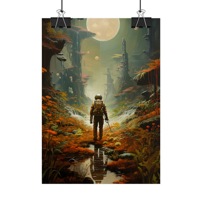 Futuristic Explorer in Wilderness: Digital Artwork - Poster
