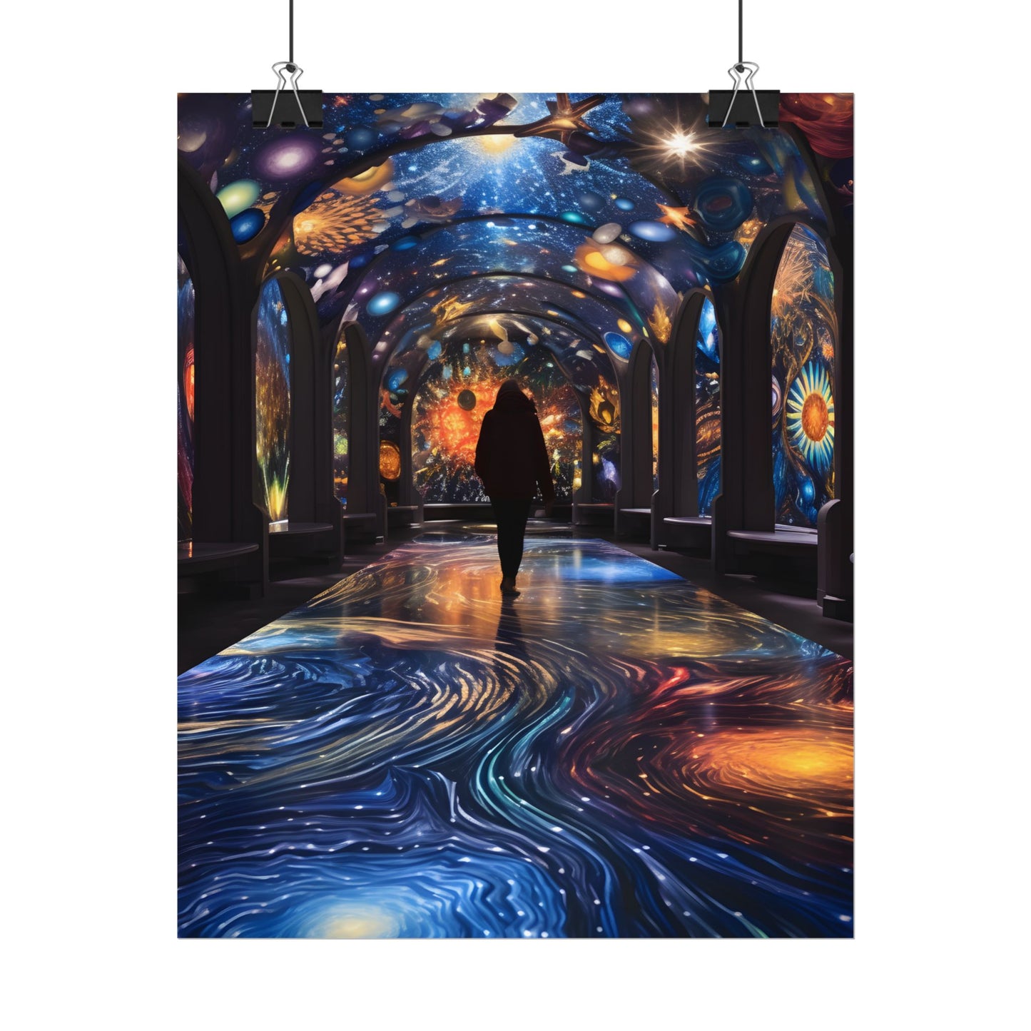 Celestial Art Gallery: Vibrant Space-Themed Artwork in a Colorful Interior - Poster