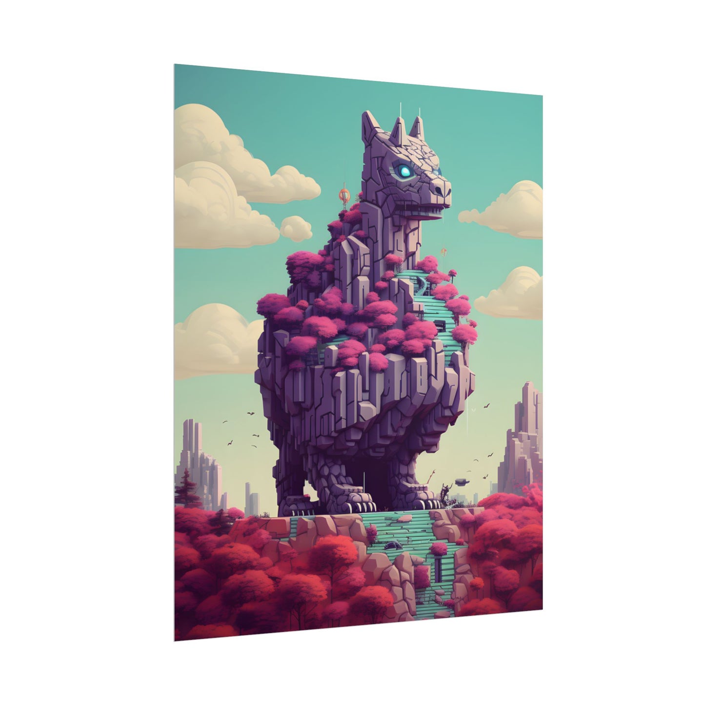 Futuristic Cyber Pet: Neon Pixel Art - Poster