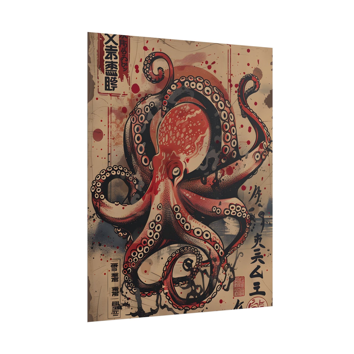 Stylized Octopus in Ukiyo-E Style: Japanese Artwork - Poster