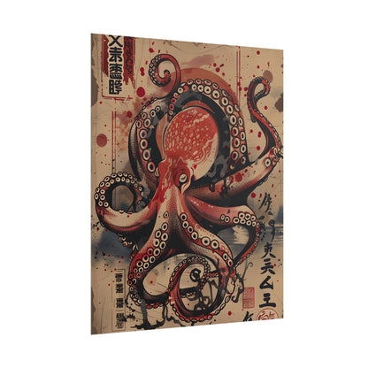 Stylized Octopus in Ukiyo-E Style: Japanese Artwork - Poster
