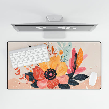 Blooming Growth: Vibrant Flower Artwork - Desk Mat