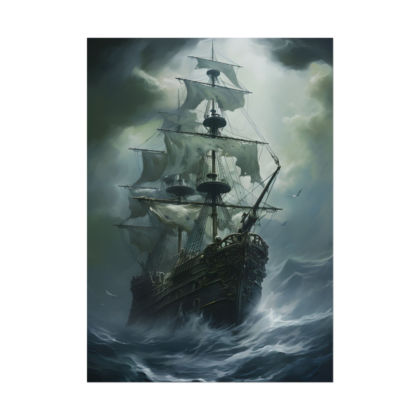 Surreal Pirate Ghost Ship Sailing Ocean - Poster