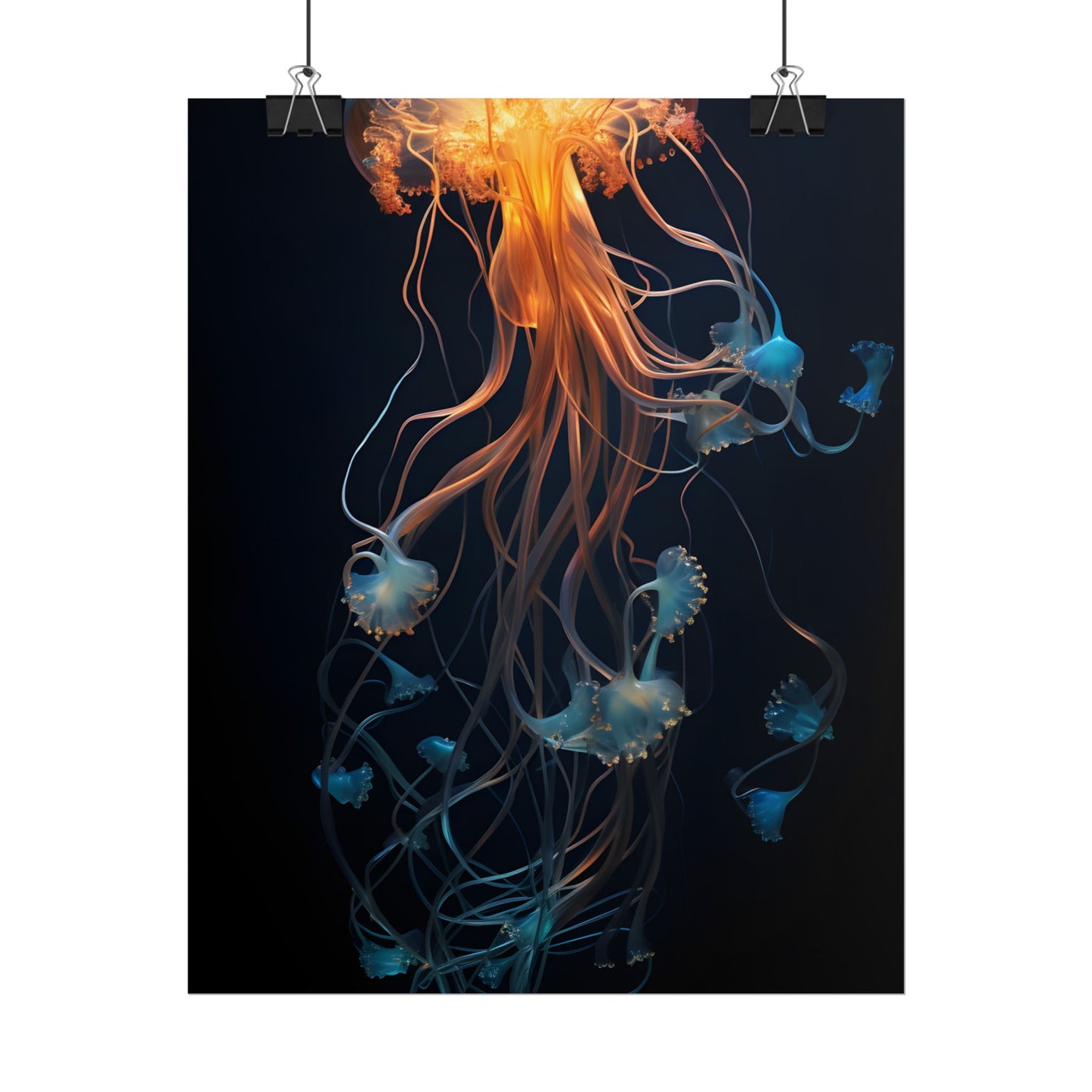 Bioluminescent Oceanic Ballet: Mesmerizing Underwater Scene Artwork - Poster