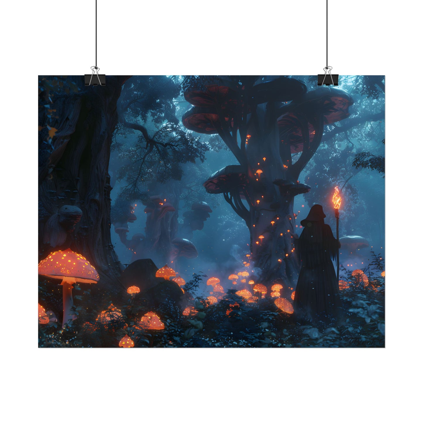 Mystical Forest Encounter: Vibrant Witch Artwork - Poster
