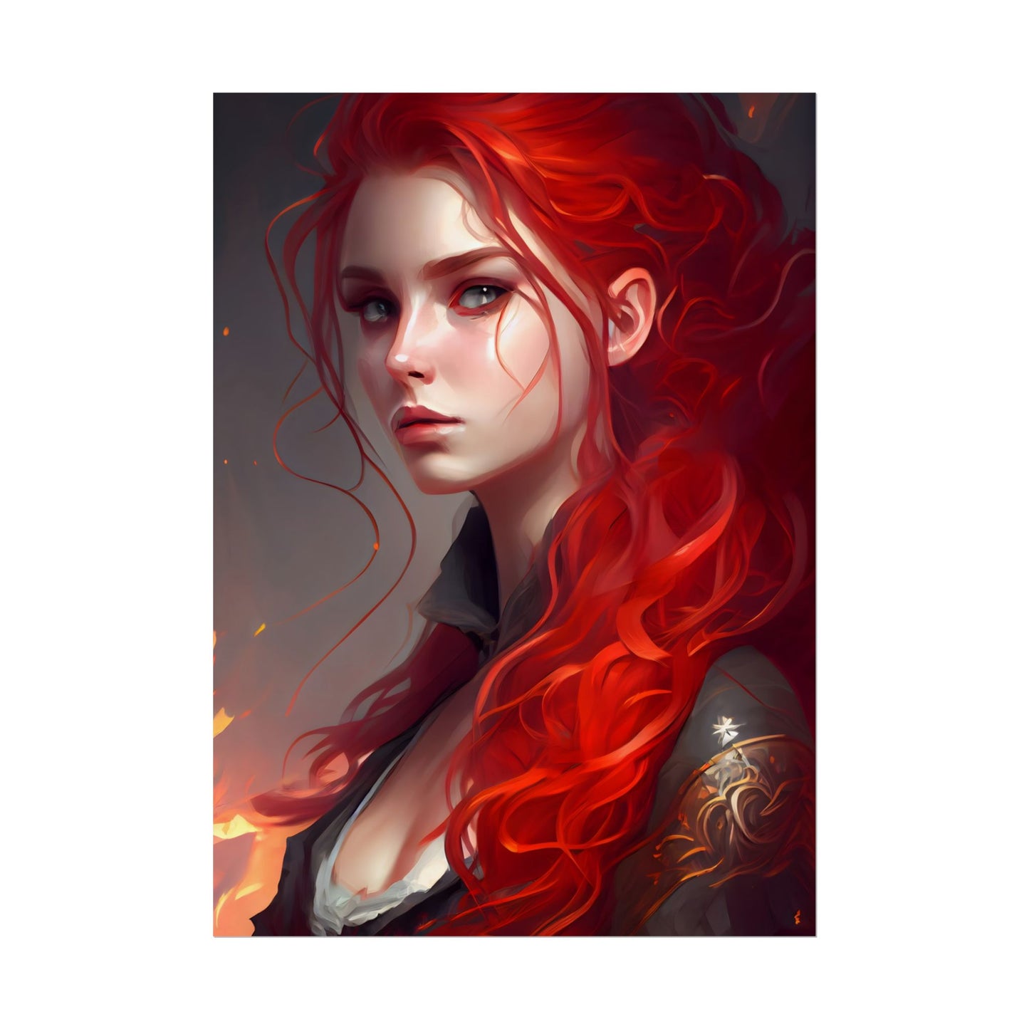 Composed Redhead: Elegant Portrait in Vibrant Red - Poster
