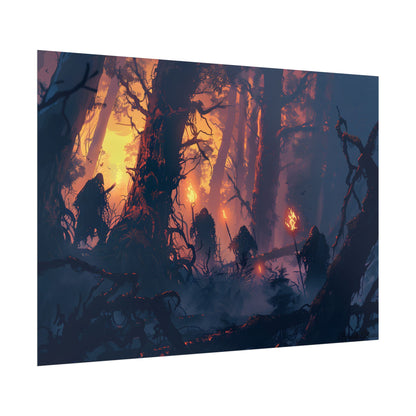 Forest Gathering at Sunset: Peaceful Woodland Scene - Poster