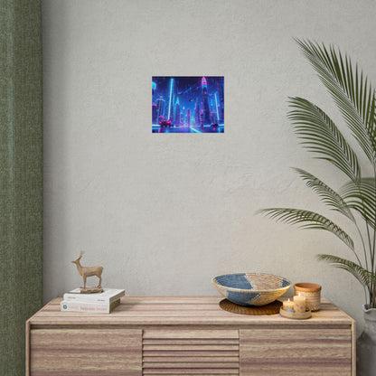 Vibrant Futuristic Cityscape: Neon Lights at Night Digital Artwork - Poster